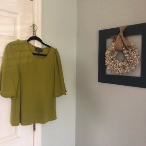 Anthropologie green flutter sleeve top M